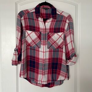 Express Women’s Button Up Long Sleeve Convertible Plaid Top Size Extra Small XS